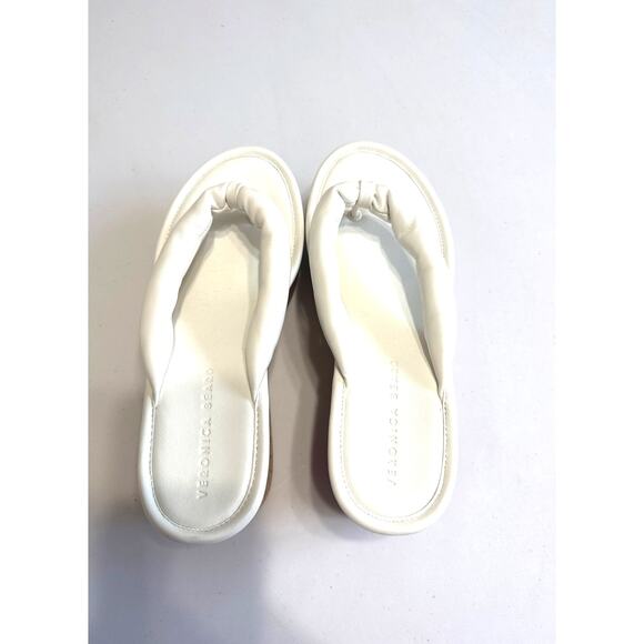 Veronica Beard Geno White Wedge Sandals Size 8 Cork Leather - Picture 5 of 11